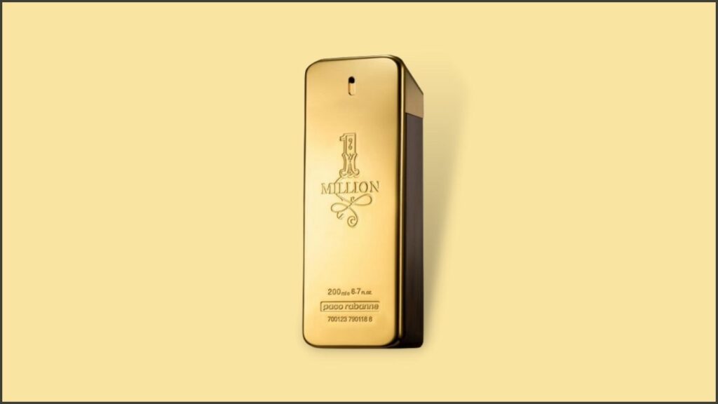 A unique perfume bottle that looks like a gold bar, named 1 million perfume by Paco Rabanne