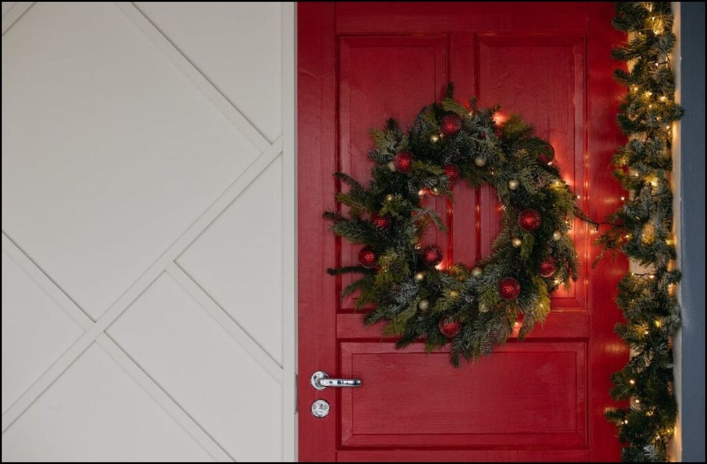 A beautiful Christmas Wreath on a door