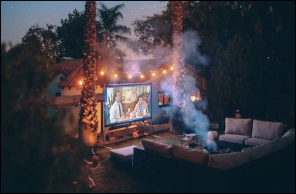 A movie party in the outdoor at night