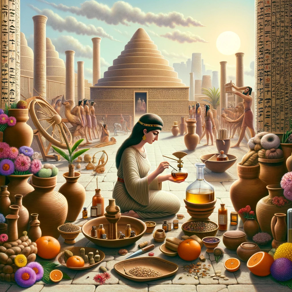 Happy Fragrance Day 2024! 18 A symbolic representation of Tapputi-Belatekallim, the first perfumer, creating first fragrance back in 4000 BC, in ancient Mesopotamia