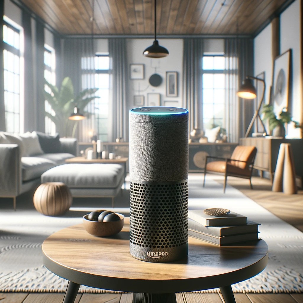 An illustration of amazon echo smart speaker device placed on a table