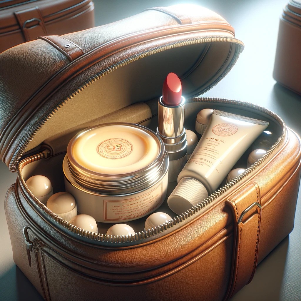 Morning Beauty Routines To Look Younger 22 an illustration of lipstick and other face care products kept inside a vanity bag