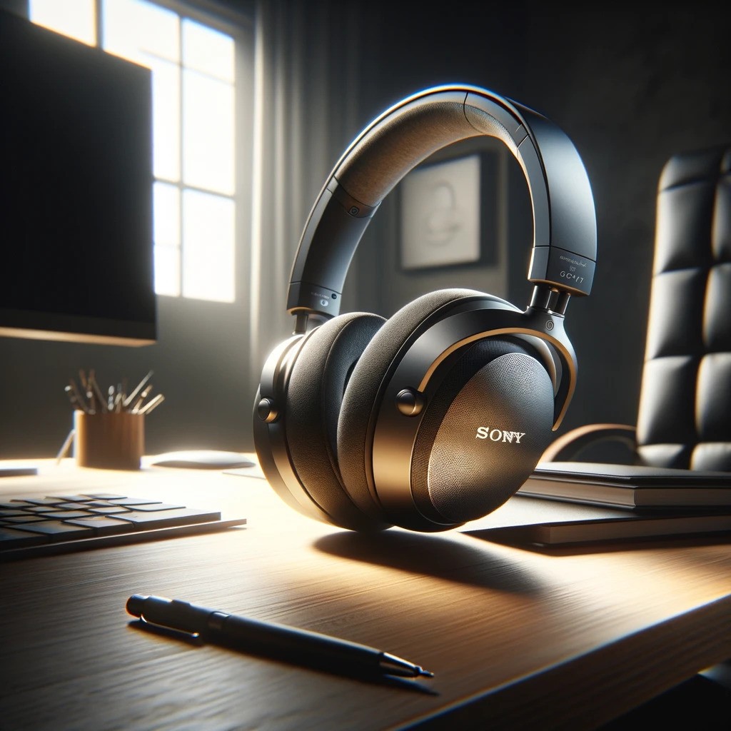 An illustration of sony headphones placed on a table