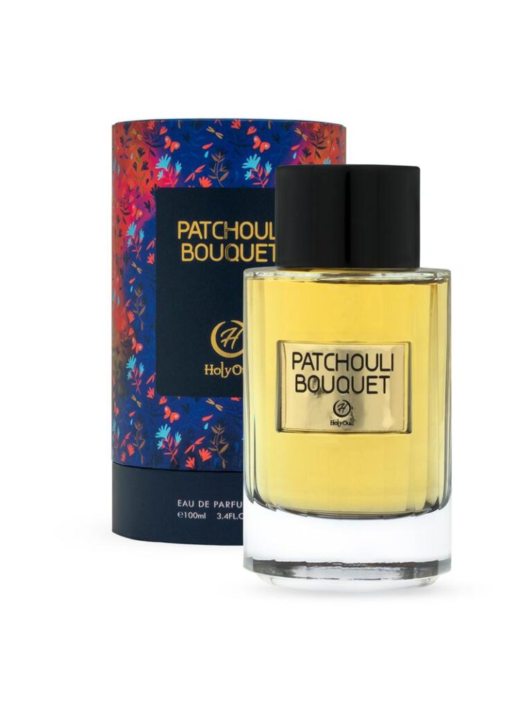 an image of Holy oud patchouli eau de parfum bottle with its box