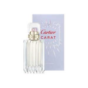 A bottle of Cartier Carat for Women Eau de Parfum, reflecting light to symbolize the brilliance of a diamond