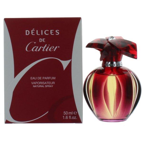 Delicate Cartier Delices for Women Eau de Parfum, captured in a curved, cherry-inspired bottle