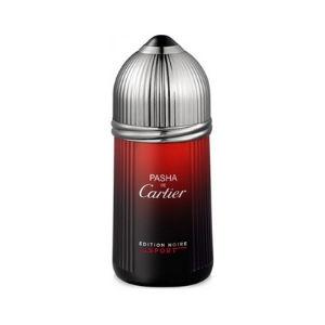 Dynamic image of Cartier Pasha de Edition Noire Sport for Men Eau de Toilette, emphasizing its robust, dark bottle with green accents.
