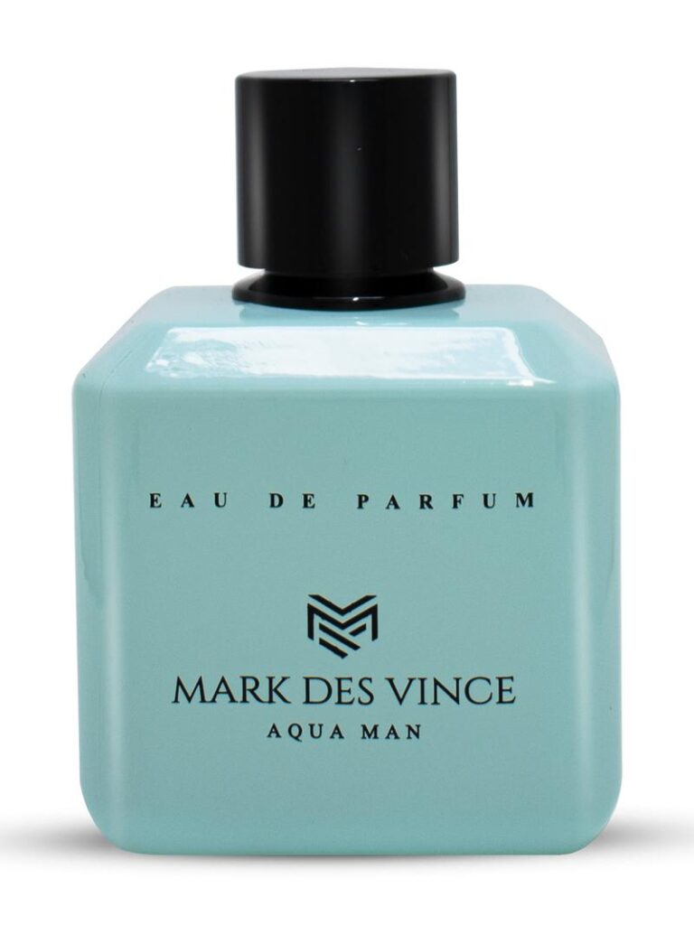 Bottle of Mark Des Vince Aqua Man EDP, featuring a marine-inspired design for a fresh aquatic scent.