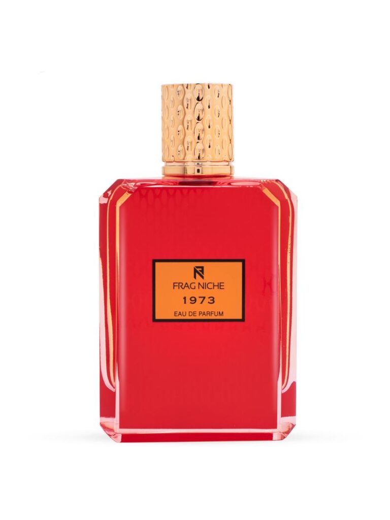An image of Frag Niche 1973 Eau De Parfum bottle in red color. 