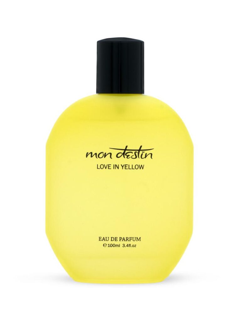 A photo of Mon Destin Love In Yellow Eau De Parfum for women, 100ML, in yellow color. 