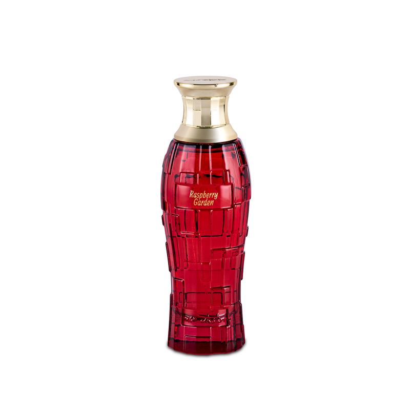 Image of Mon Destin Raspberry Garden EDP perfume bottle that resembles a coca cola bottle