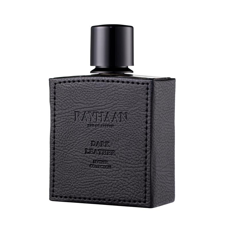 The Best Rayhaan Perfumes You Need To Try Right Now 21 Photo of Rayhaan Dark Leather Eau De Parfum for Men, presented in a dark, leather-wrapped bottle