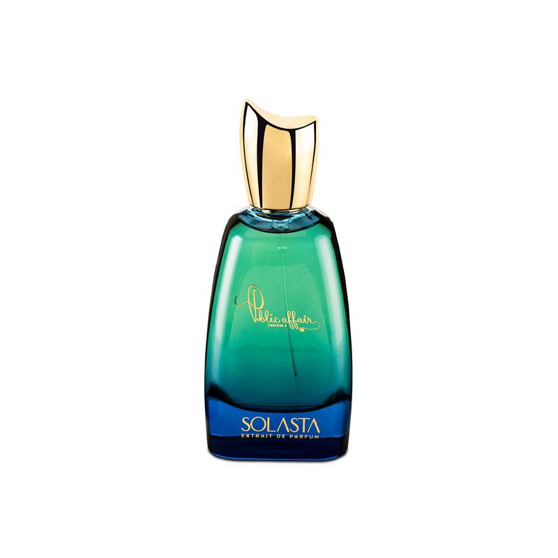 Image of perfume bottle labeled "Solasta" by Public Affair extrait de parfum.