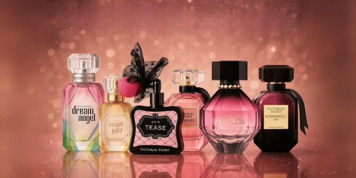 A creative illustration of some of the best Victorias secret perfumes