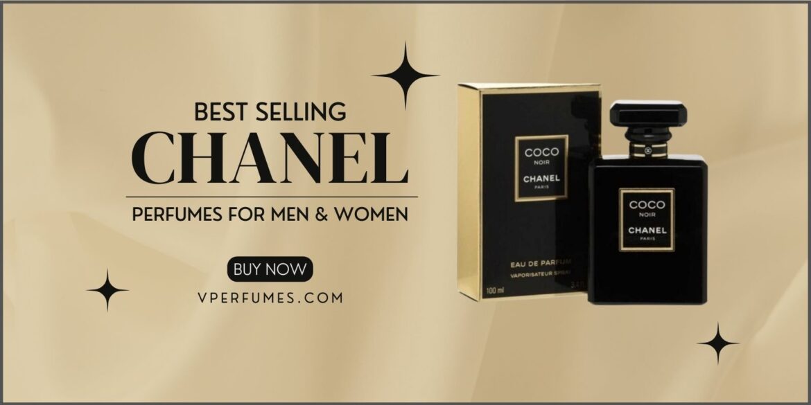 a banner of best Chanel perfumes for men and women with Chanel coco noir perfume bottle