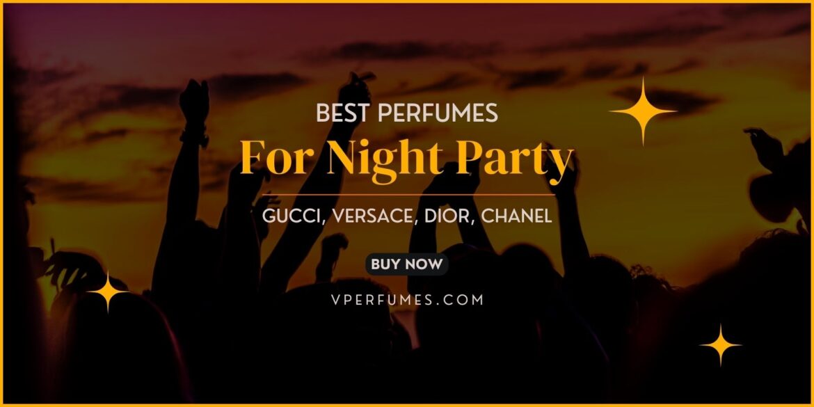 A photo showing night party in the background with text written on it