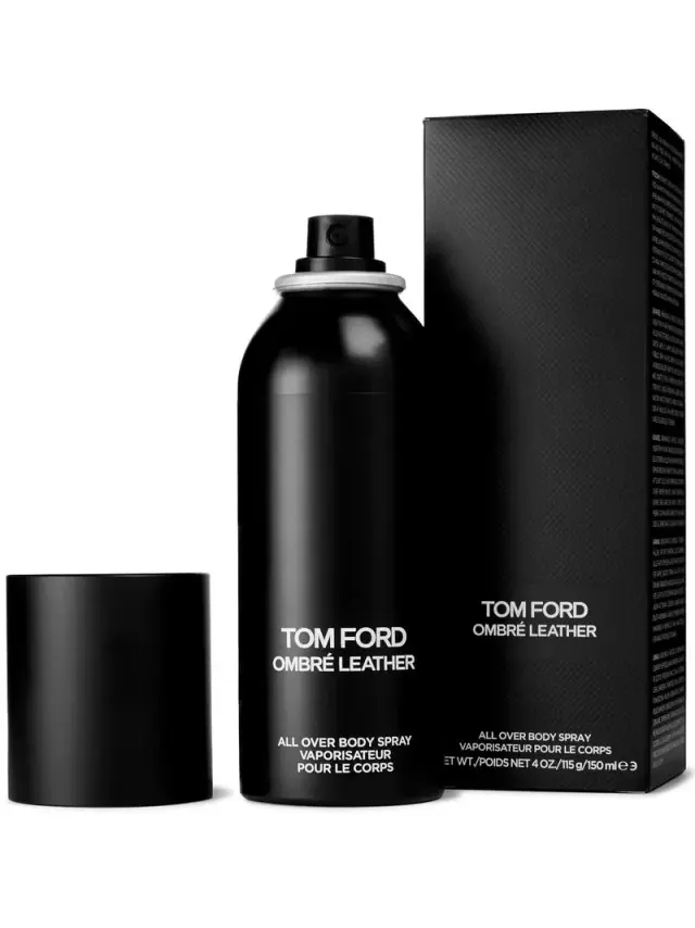 An image of Tom ford ombre leather body spray with its box