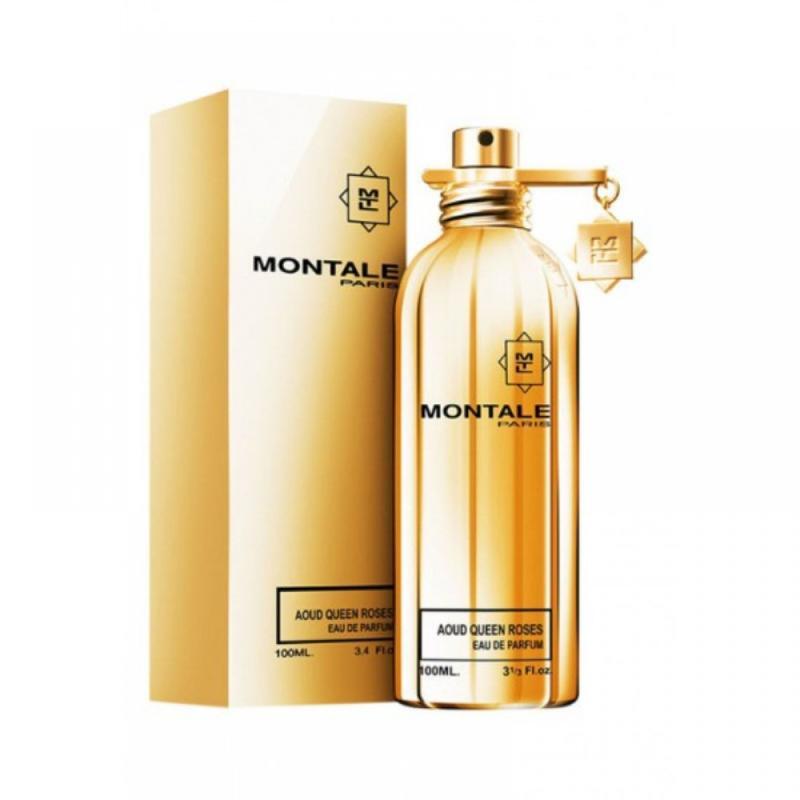 6 parfums qui m'ont fait aimer Oud 18 Une image du parfum Montale aoud queen roses EDP de couleur dorée avec sa boîte