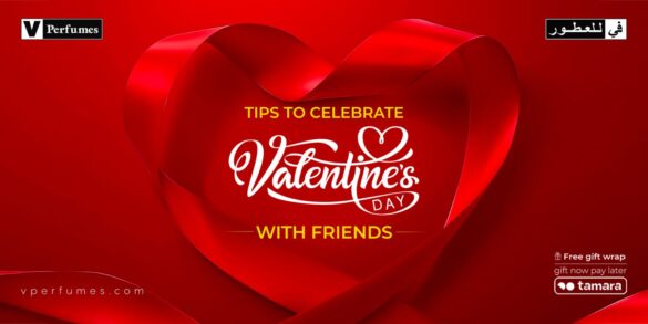 isang pulang kulay na banner ng pagdiriwang ng araw ng mga Puso kasama ang mga kaibigan