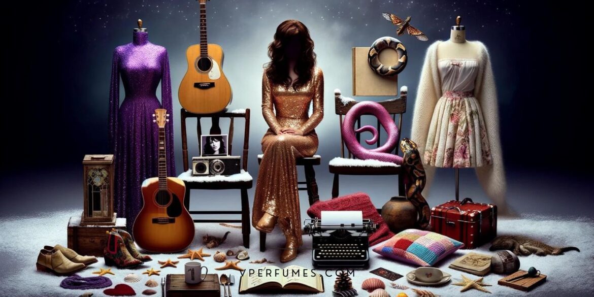 a creative illustration of different eras in Taylor Swift, which portrays the different albums