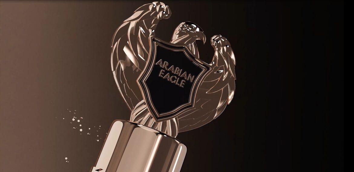 an illustration of arabian eagle perfume top