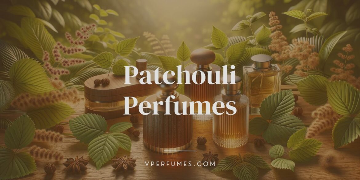 an illustration of patchouli perfume with green and natural background