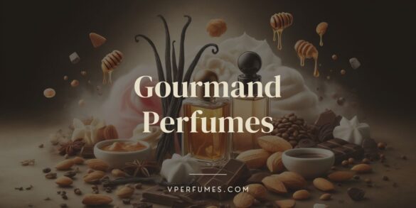 une bannière des meilleurs parfums gourmands avec un fond de vétiver vanillé et de nombreux ingrédients similaires