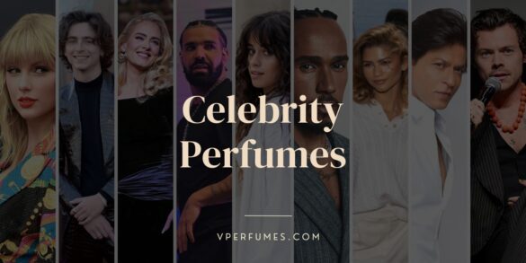 Una imagen de diferentes celebridades con el texto "Perfumes de celebridades" escrito en ella.
