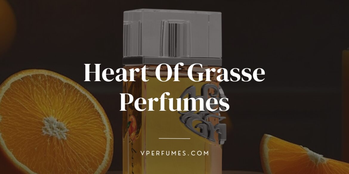 an image of heart of grasse perfumes banner with the perfume heart of grasse and lemon by the sides
