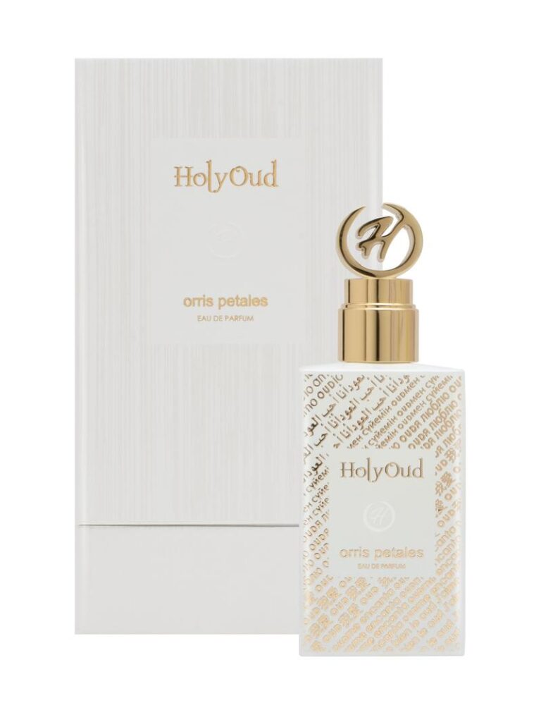 an image of holy oud orris petales perfume with its box