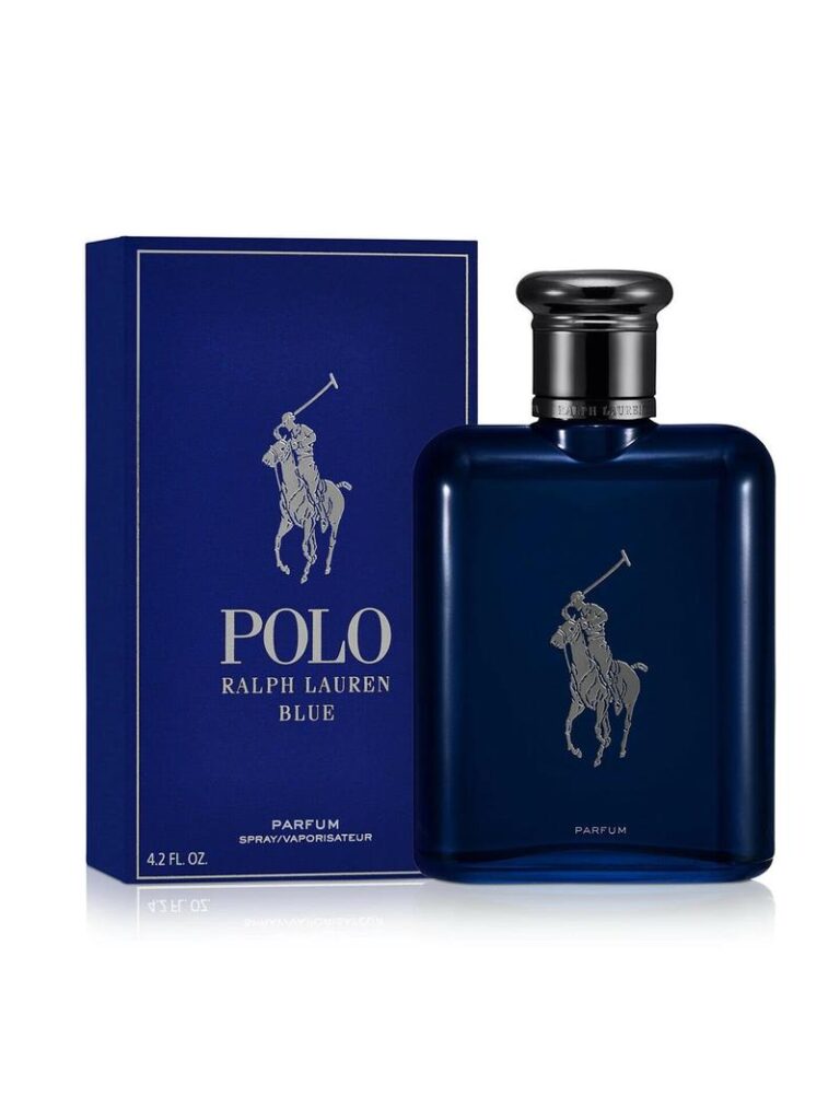 an image of ralph lauren polo blue parfum and its box