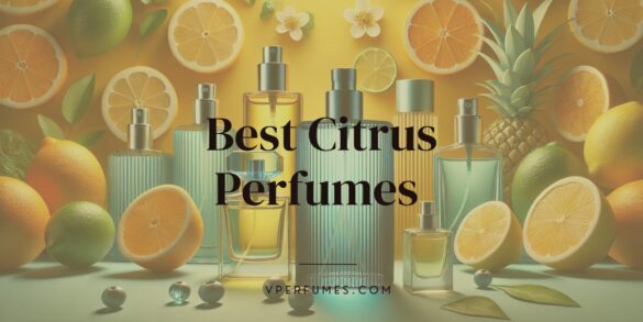 une illustration créative des meilleurs parfums d'agrumes avec l'image d'un ensemble de parfums avec des éléments d'agrumes en arrière-plan