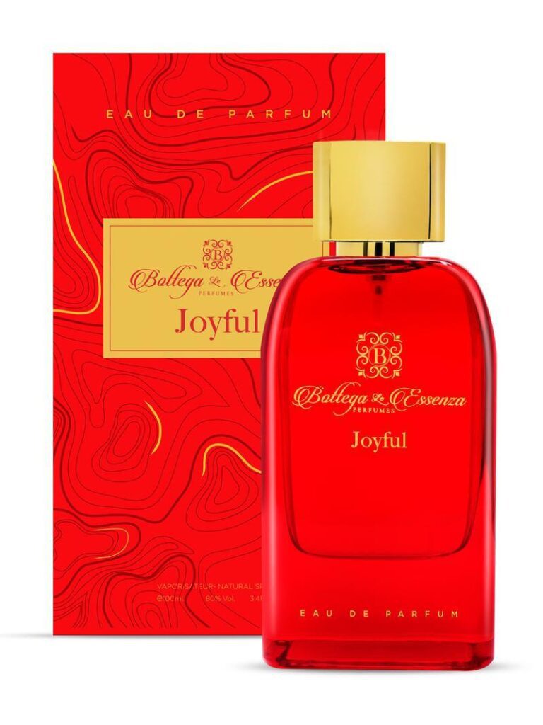 An image of bottega le essenza joyful perfume for women in red color with its box