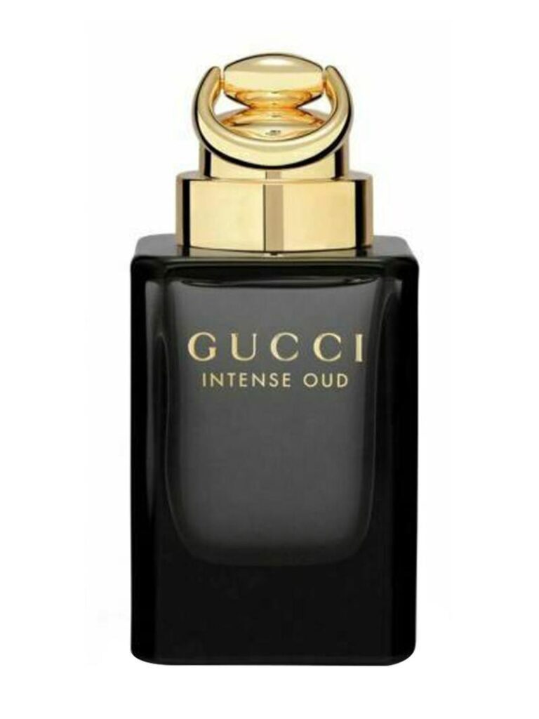 An image of Gucci intense oud pperfume with a golden cap