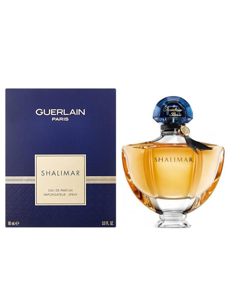 An image of the iconic perfume bottle of Guerlain Shalimar for women with its box