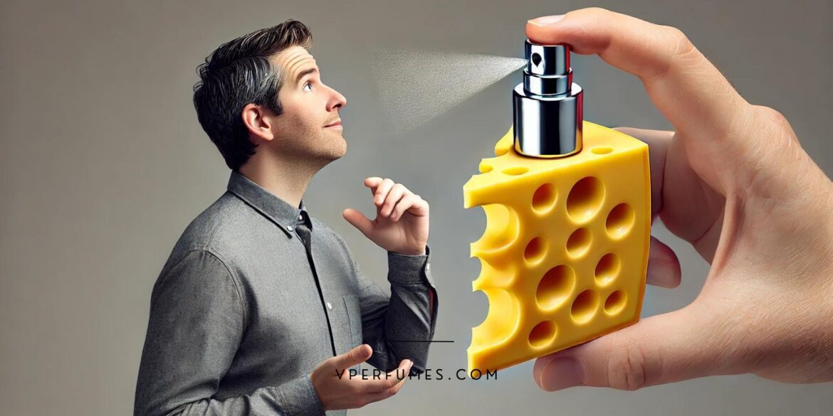 perfumes-that-smells-like-cheese A creative illustration of a person trying a perfume that smells like cheese
