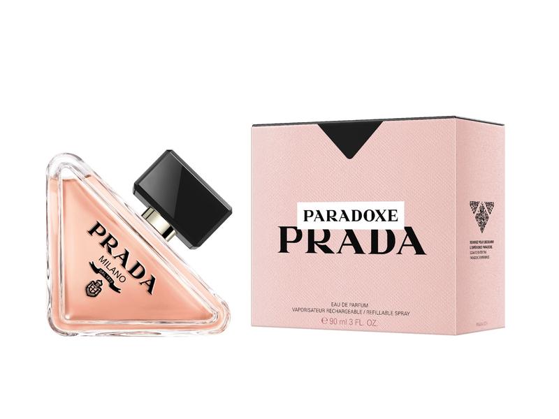 6 Women Perfumes Men Secretly Love 18 An image of Prada paradoxe perfume in triangular shape with its box
