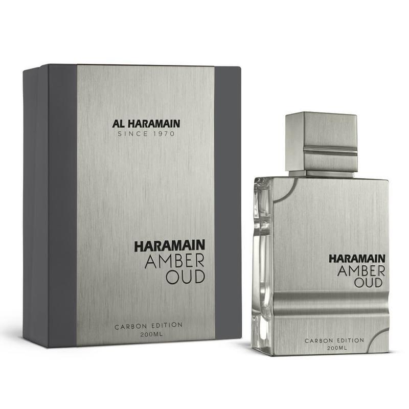 An image of Al Haramain amber oud carbon edition perfume with its box