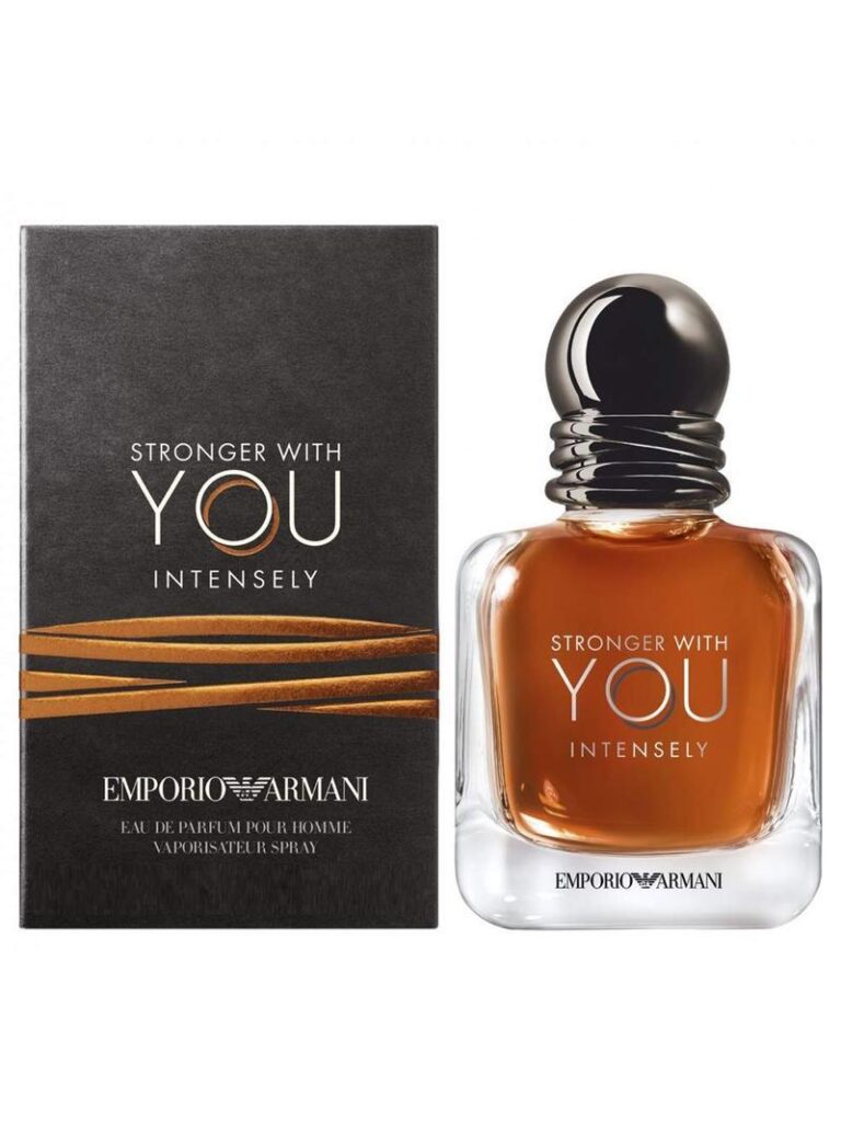 An image of Armani stronger with you intensely perfume with its box