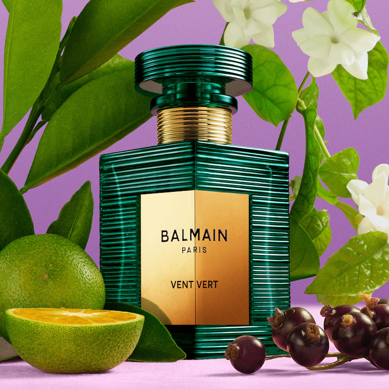 An image of Balmain vent vert perfume in green color