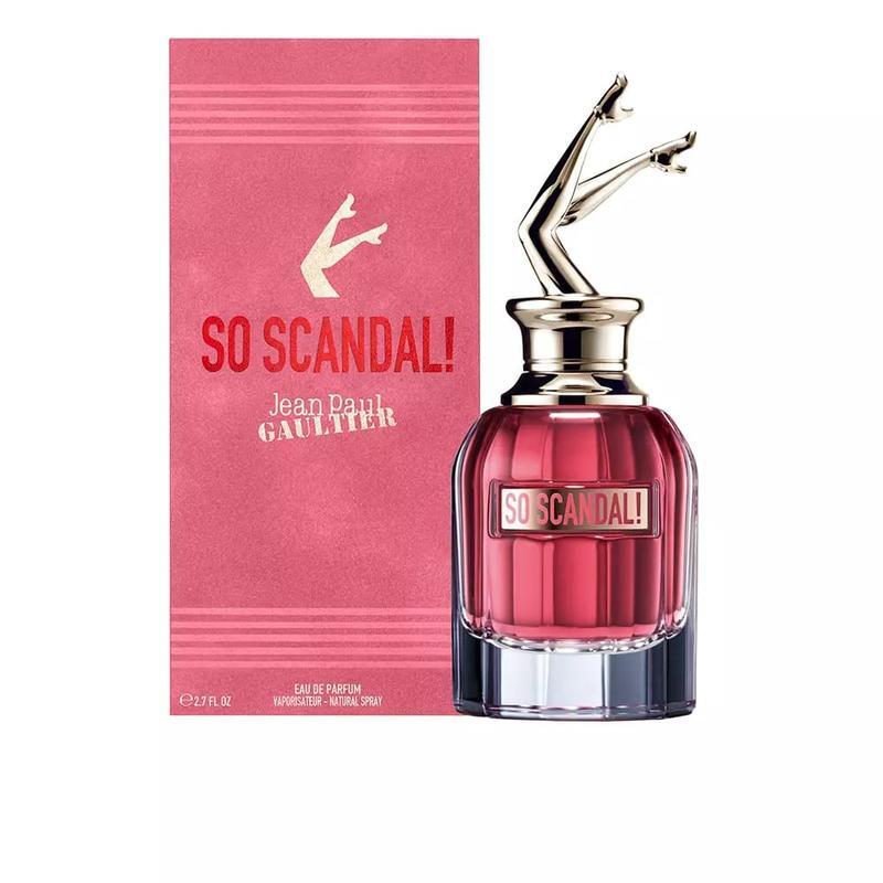 An image of JPG So Scandal EDp for women. A perfume bottle with a girl leg on top 