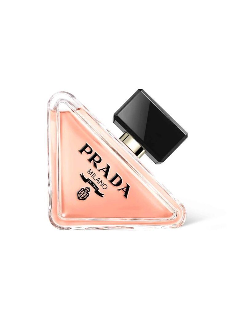 An image of prada paradoxe EDP. A perfume bottle that is in triangular shape