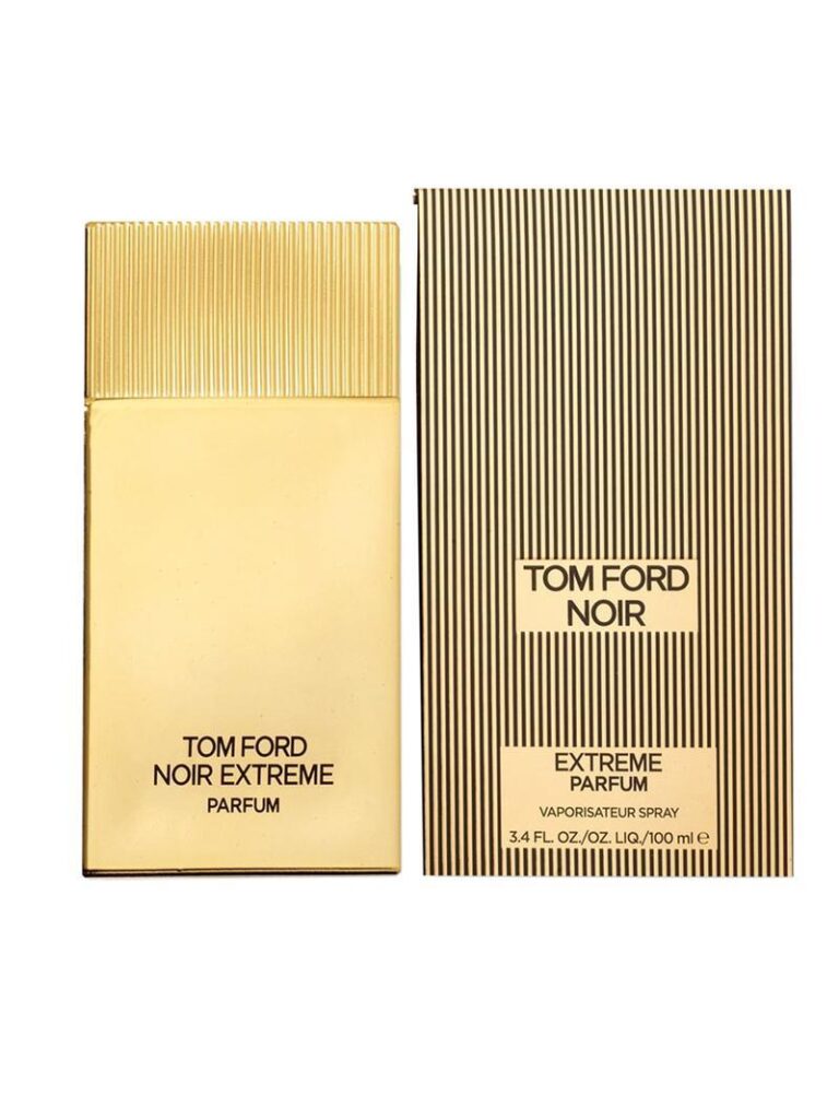 An image of Tom Ford Noir extreme parfum for men with its box in golden color