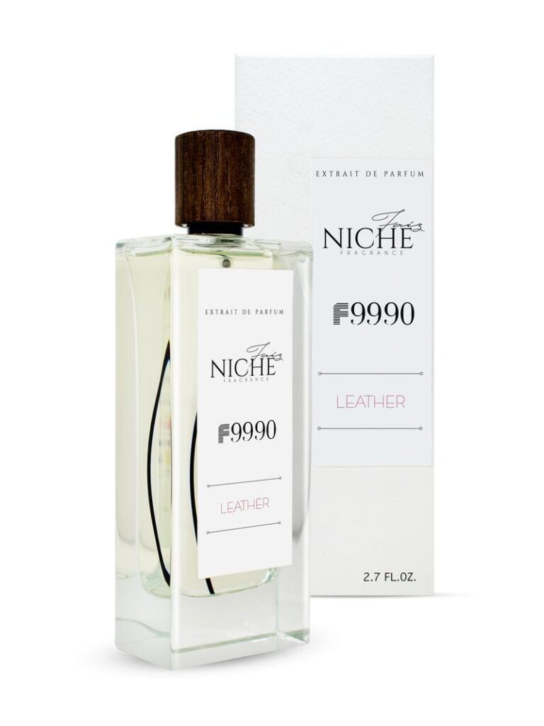 An image of Faiz niche Leather F9990 leather perfume with its box.