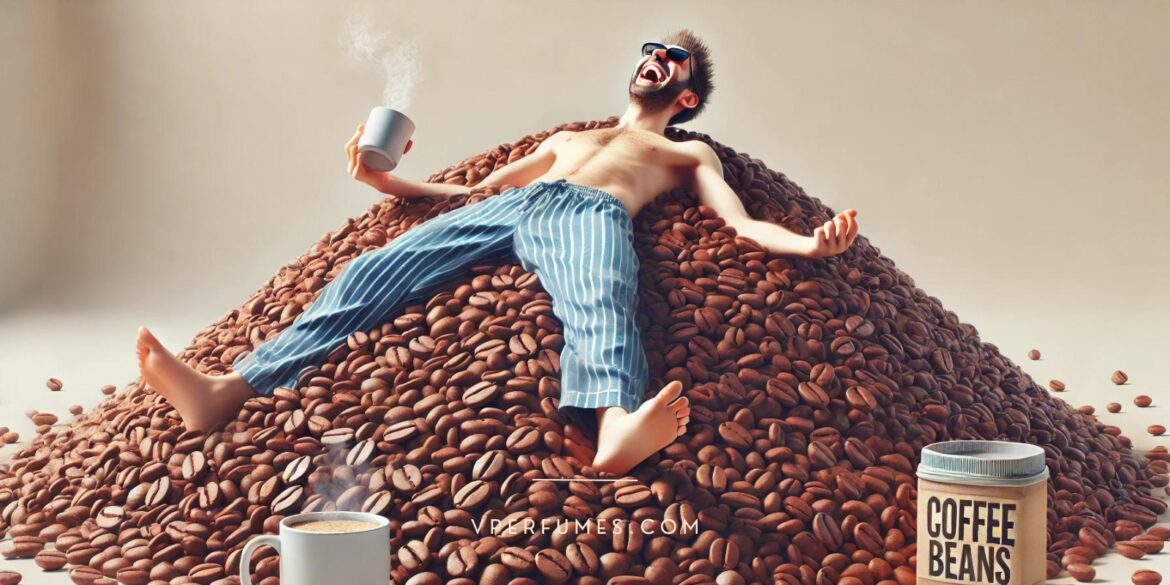 how-to-smell-like-coffee-banner A creative illustration of a person who is lying on a pile of coffee beans and enjoying the smell of coffee