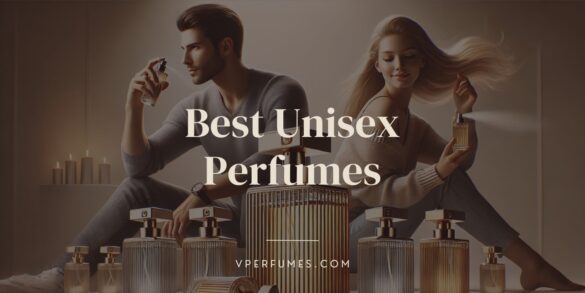 यूनिसेक्स परफ्यूम का एक रचनात्मक चित्रण जिसमें एक पुरुष और एक महिला परफ्यूम के साथ हैं