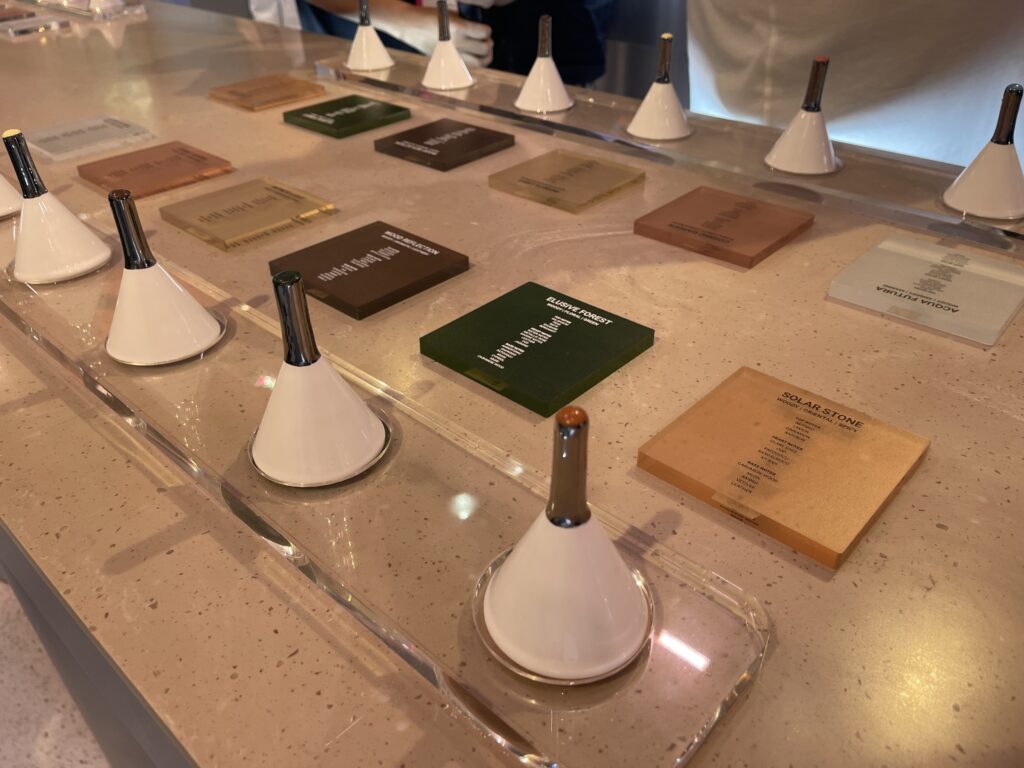 An image of different perfume samples from the beauty world exhibition
