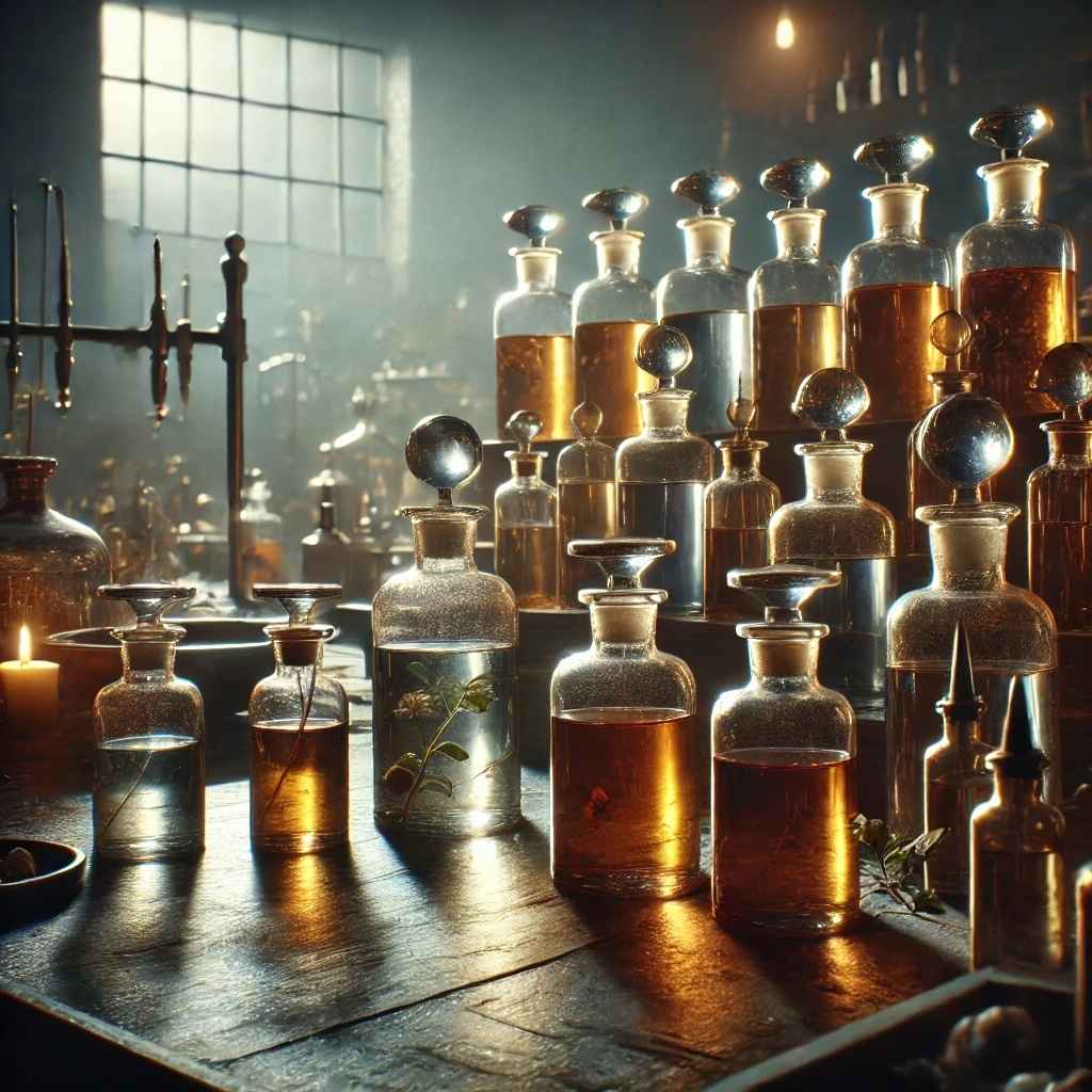Perfume Maceration: What It Is & How It Works 19 A creative ilustration of a set of perfumes during the process of maceration.