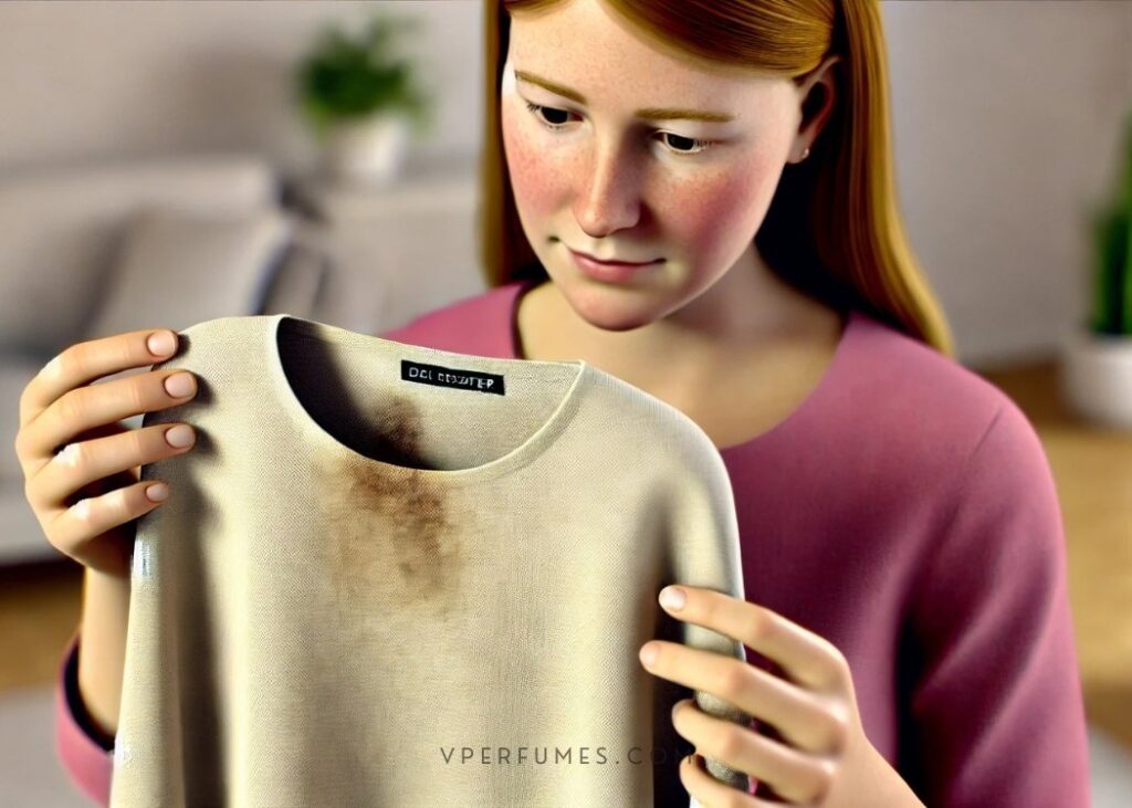A Step-by-Step Guide On How To Remove Perfume Stains From Clothes 21 A creative illustration of a polyester dress in which there is a stain caused by perfume.