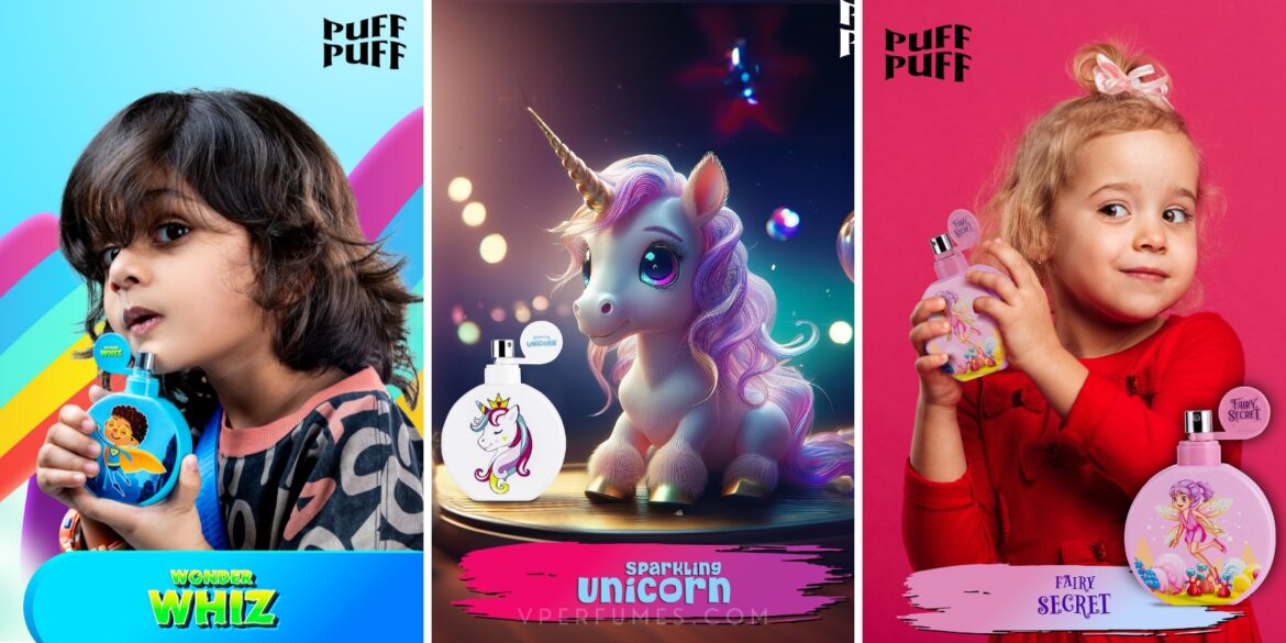 An image of set of puff puff perfume for children